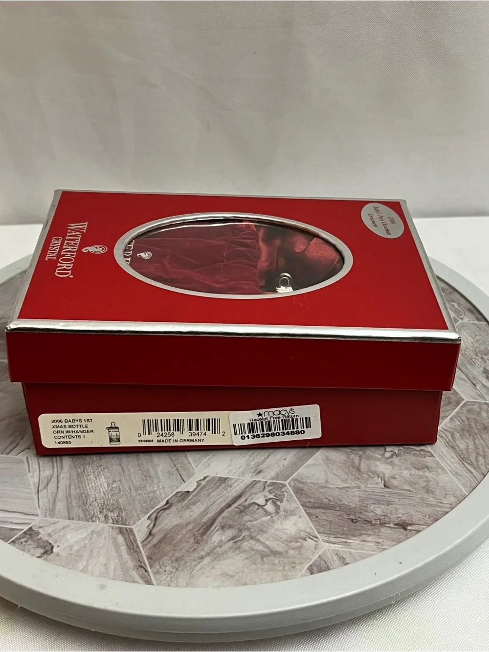 Waterford Crystal 2006 Baby’s First Christmas Bottle Ornament Box Germany
